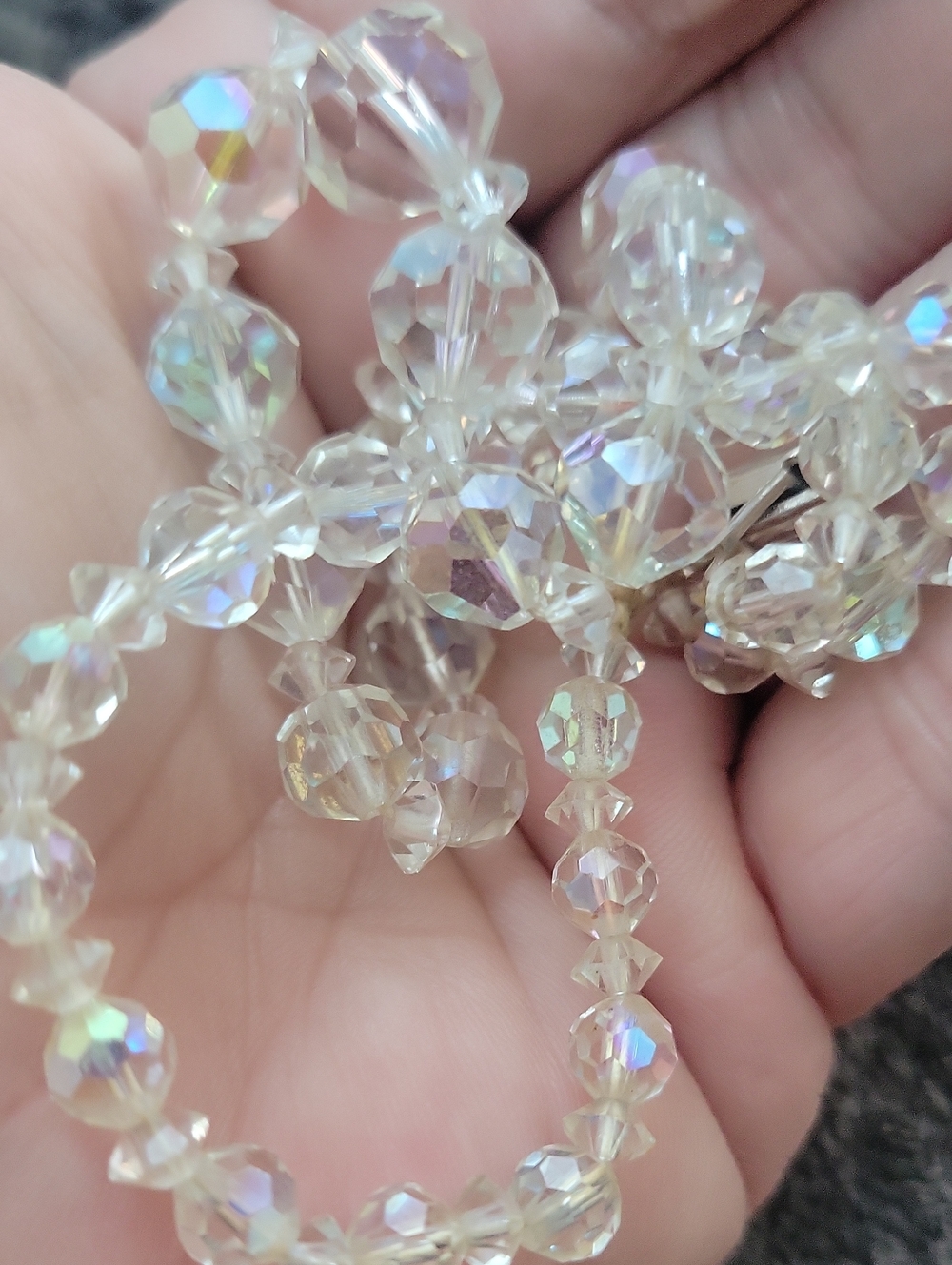 Vtg. Germany Faceted AB Glass Single Strand "18 Necklace - Picture 6 of 8